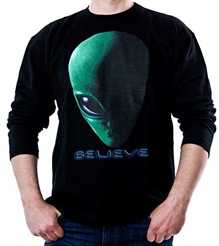 Sweatshirt Alien Believe schwarz beidseitig Bedruckt lieferbar in den Größen M und L (L) von BAD TASTE