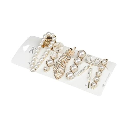 5-teiliges Damen-Haarnadel-Seiten-Haarspangen-Set, Designer-Perlen-Kopfbedeckung, Pony-Haarnadel-Kopfschmuck, Haarschmuck, Haarbekleidung, Entenschnabel-Clip (Color : White) von BADALO