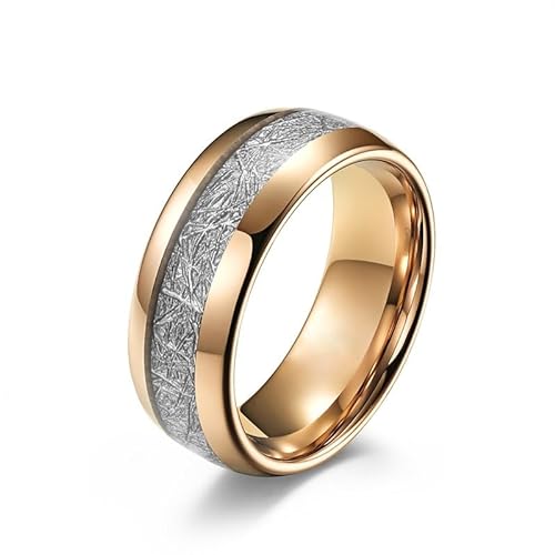BADALO 468 mm großer, innen und außen gebogener Ring aus Wolfram mit eingelegtem Eisdraht, rosévergoldeter Handschmuck for Männer und Frauen (Color : 8mm, Size : 11#) von BADALO