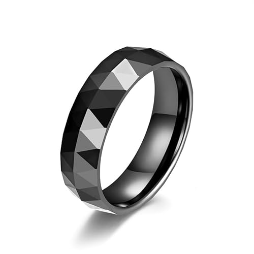 BADALO Diamant-einfache Charge Winkel-Zirkonia-Keramik-Herren- und Damenringe, neutraler Trend, reflektierende Linie, schwarzer Ring (Color : Section D, Size : 11#) von BADALO