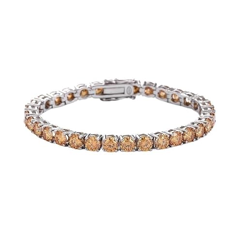 BADALO Moissanit-Diamant-Champagner-Armband, Damen-Sterlingsilber, leichtes Luxus-Temperament, einreihiger Diamant-Hundert (Color : 1 carat(6.5mm), Size : 15cm) von BADALO