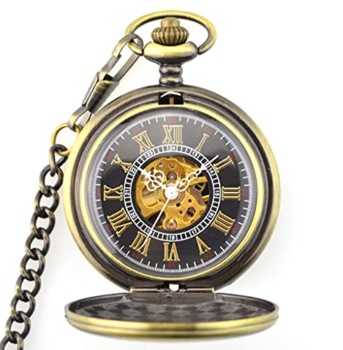 BADALO mooth Römische Ziffern Retro Mechanische Kette Geschenk FOB Steampunk Handaufzug Casual Herren Damen Taschenuhren,Gold von BADALO