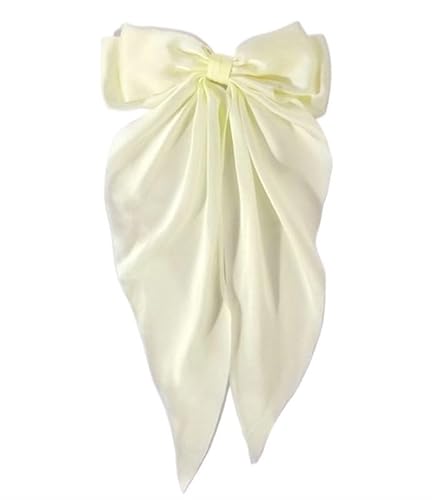 Elegante große Schleife Band Haarspange for Frauen einfache solide Satin Feder Clip Pferdeschwanz Schleife Haarnadel Mädchen Haarschmuck (Color : Beige) von BADALO