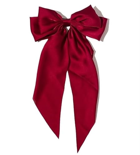 Elegante große Schleife Band Haarspange for Frauen einfache solide Satin Feder Clip Pferdeschwanz Schleife Haarnadel Mädchen Haarschmuck (Color : Red) von BADALO
