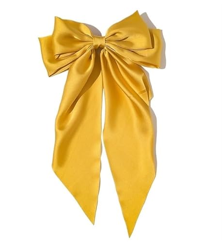 Elegante große Schleife Band Haarspange for Frauen einfache solide Satin Feder Clip Pferdeschwanz Schleife Haarnadel Mädchen Haarschmuck (Color : Yellow) von BADALO