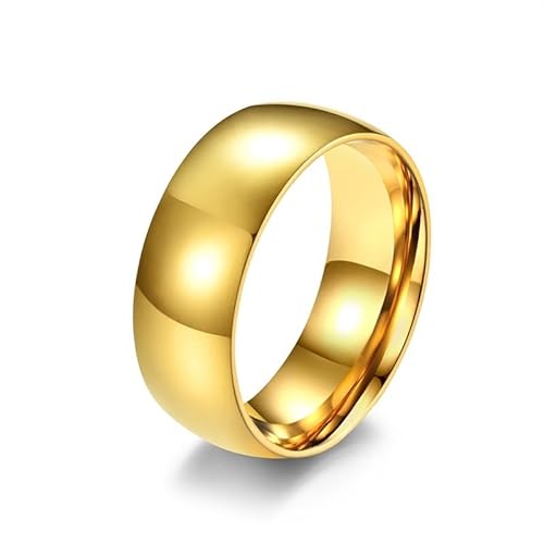 Innerhalb und außerhalb des Bogens schlichter, glänzender Fortitanium-Stahlspiegel, hellvergoldet, schwarzer Ring for Männer und Frauen, einzelner Paarring, Schwanzring (Color : 8mmGolden, Size : 11 von BADALO