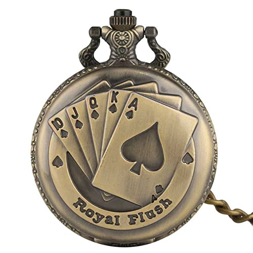 Jam Tangan Saku Perunggu Pola Poker Royal Flush Kalung Jam Saku Hadiah Jam Tangan Antik Pria Wanita, Bronze 30 cm Kette von BADALO