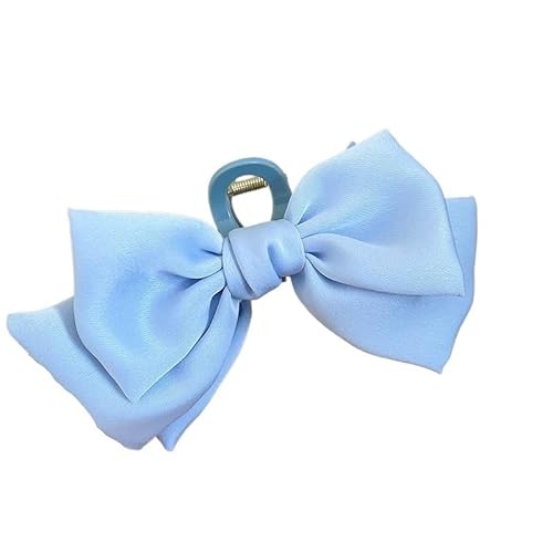 Korean Big Double Side Solid Satin Chiffon Plastic Hair Bows Crab Clips Claw for Women Girls Black Bowknote Accessories Summer (Color : Blue) von BADALO