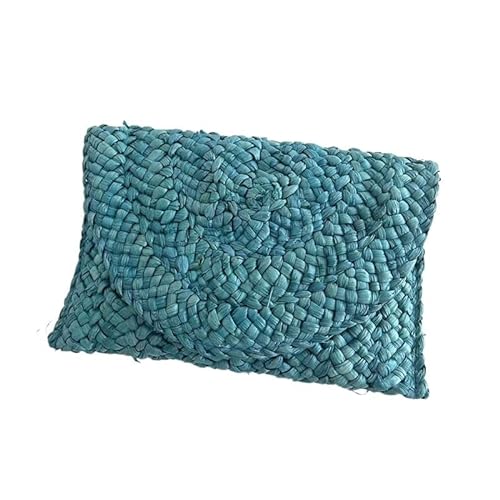 Sommer Handgemachte Frauen Mais-Schale Stroh Tasche Damen Strand Urlaub Kupplungen Umschlag Brieftasche Urlaub Gewebte Tasche Weibliche Sac (Color : Blue) von BADALO