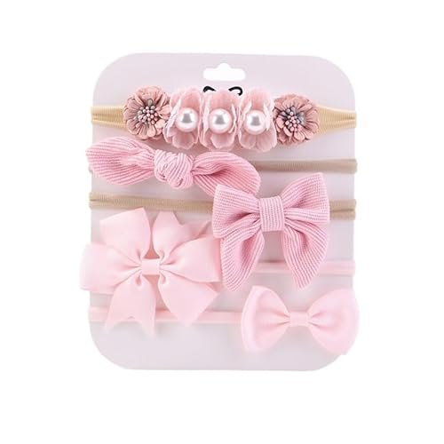 Süße elastische Stirnbänder for Mädchen, Schleife, gestrickt, Nylon-Stirnbänder, 5 Stück/Set, hübsche Blumen-Haarbänder, Dekoration, Kopfbedeckung (Color : 3523-7) von BADALO