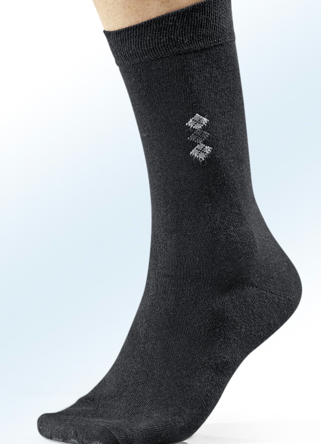 Achterpack Socken mit flachgenähter Spitze, 4x Schwarz Mit Motiv, 4x Uni Schwarz, Größe Gr. 3 (Schuhgröße 47-50) von BADER