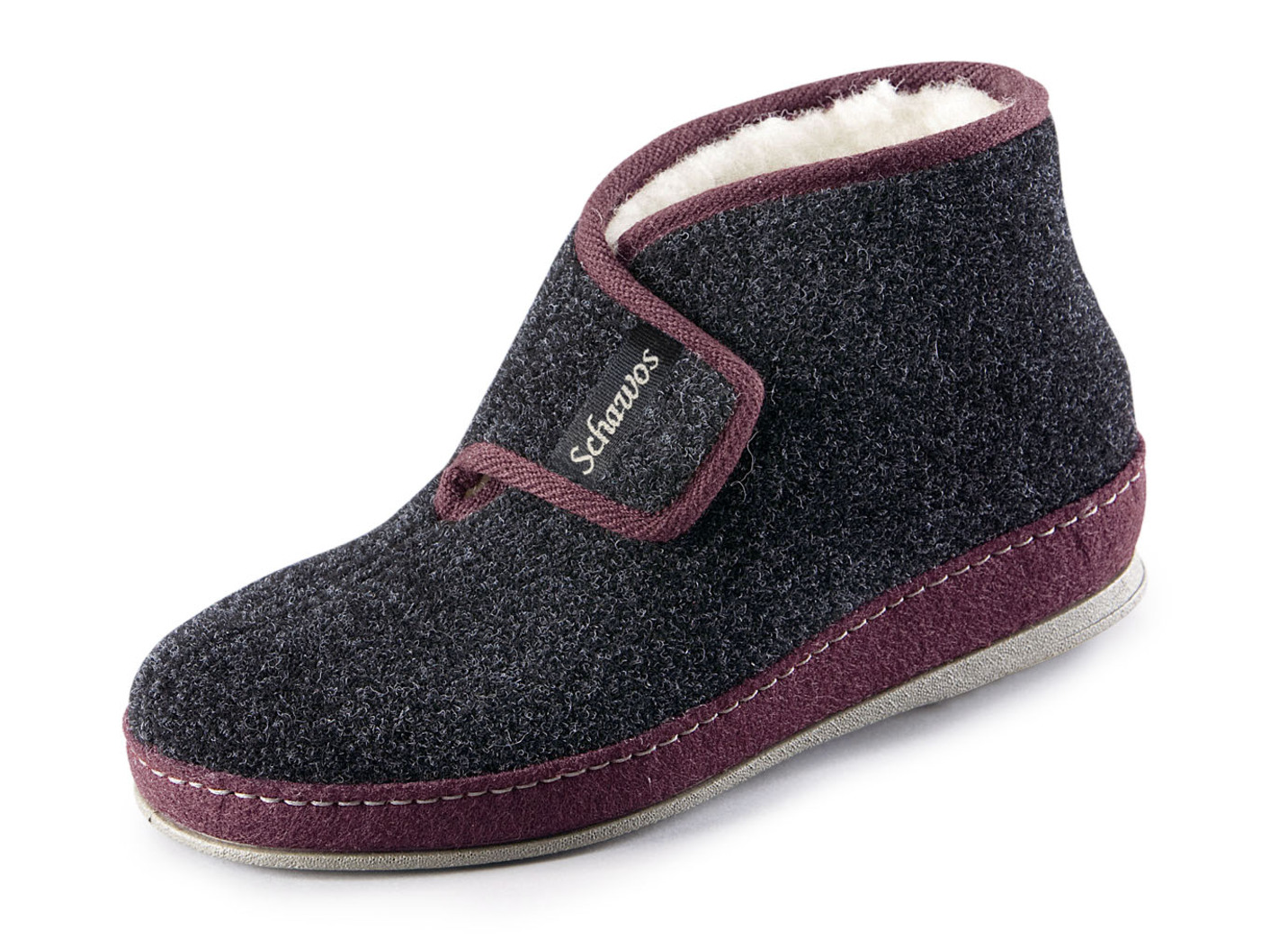 Atmungsaktive Damen-Hausschuhe, mit Klettverschluss, Anthrazit-Bordeaux, Größe 36 von BADER
