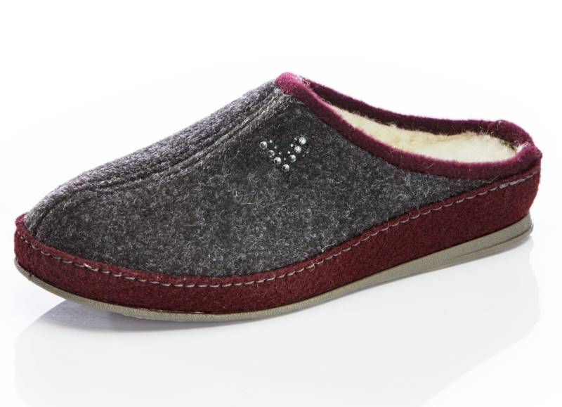 Atmungsaktive Damen-Hausschuhe, mit Schurwolle, Anthrazit-Bordeaux, Größe 41 von BADER