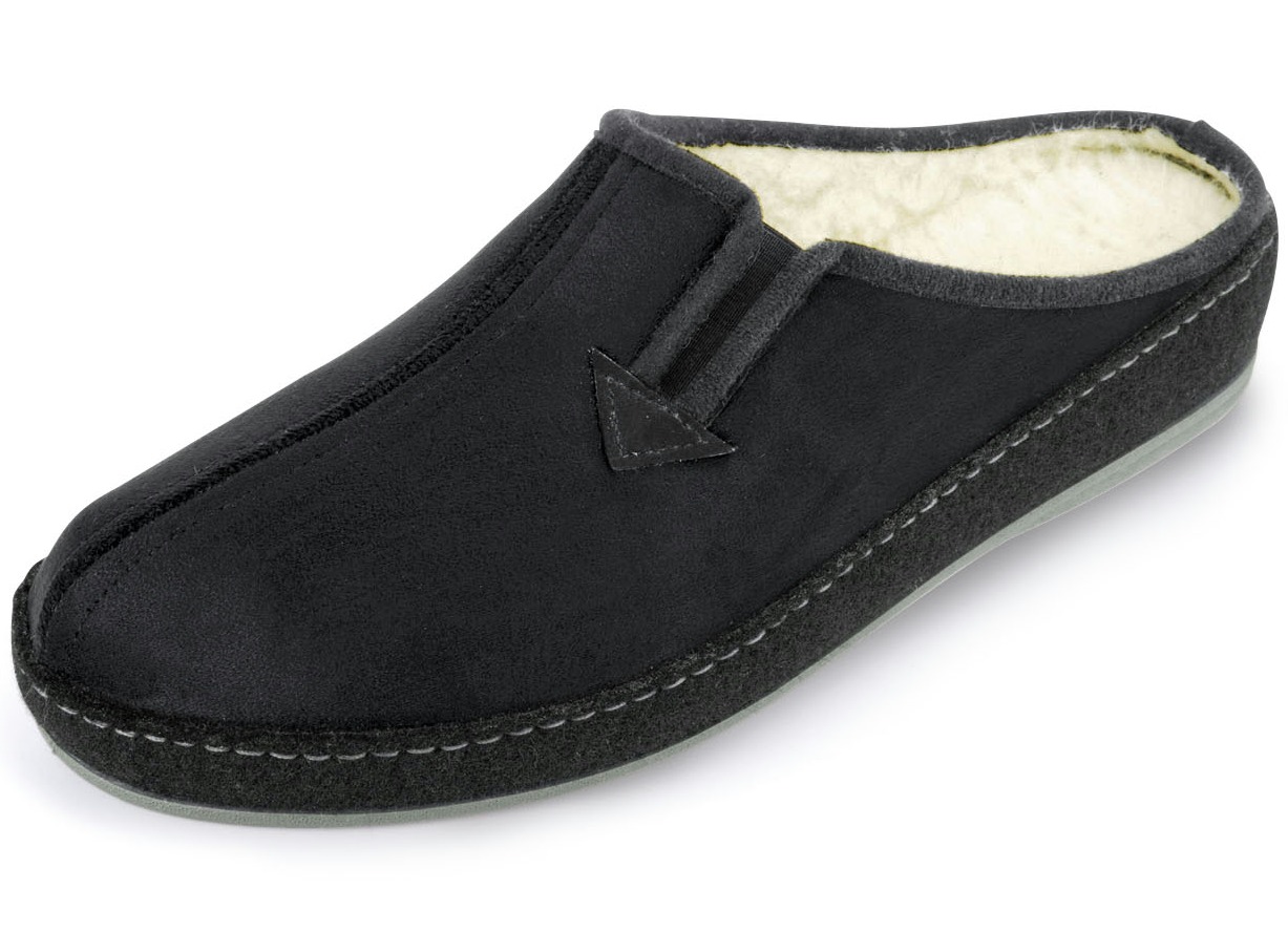 Atmungsaktive Herren-Hausschuhe, mit Schurwolle, Schwarz, Größe 41 von BADER