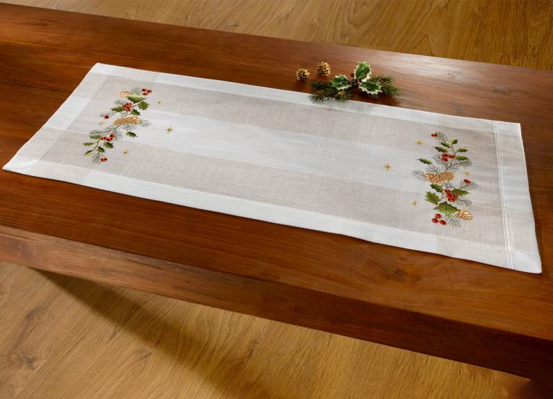 Aufwendig bestickte Tischdecke oder Kissenbezug, Größe 102 (Läufer, 40x 85 cm), Sekt-Bunt von BADER