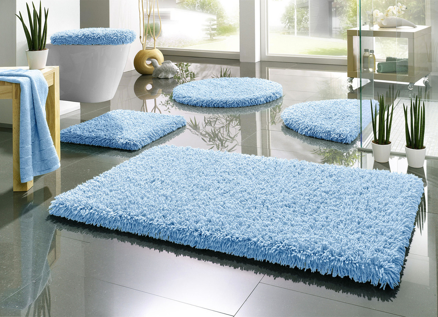 Badgarnitur, für Fußbodenheizung geeignet, Größe 110 (Hänge-WC-Vorleger, 50/ 50 cm), Hellblau von BADER