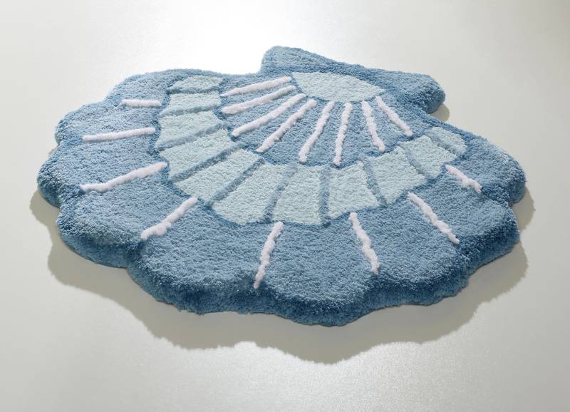 Barfußweiche Badgarnitur in Muschel-Optik, Größe 109 (Hänge-WC-Vorleger, ø 50 cm), Blau von BADER
