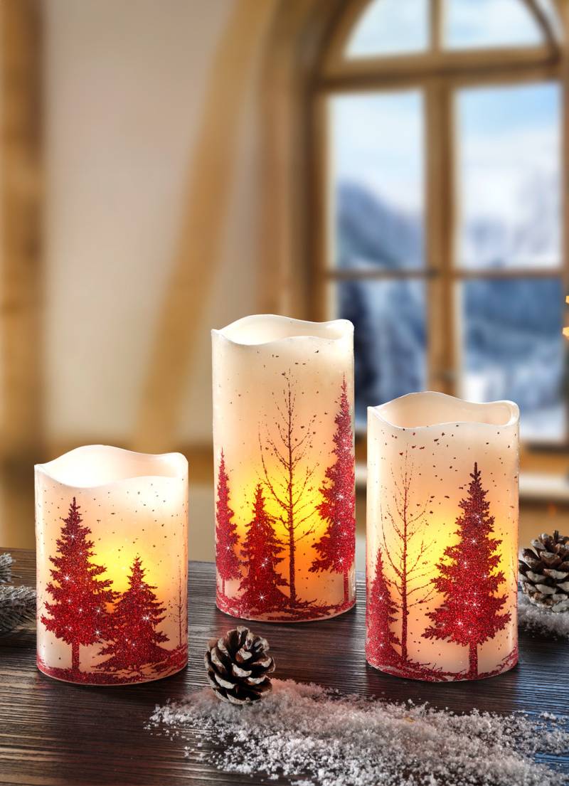 Batteriebetriebene LED-Kerzen, 3er-Set, Creme-Rot von BADER