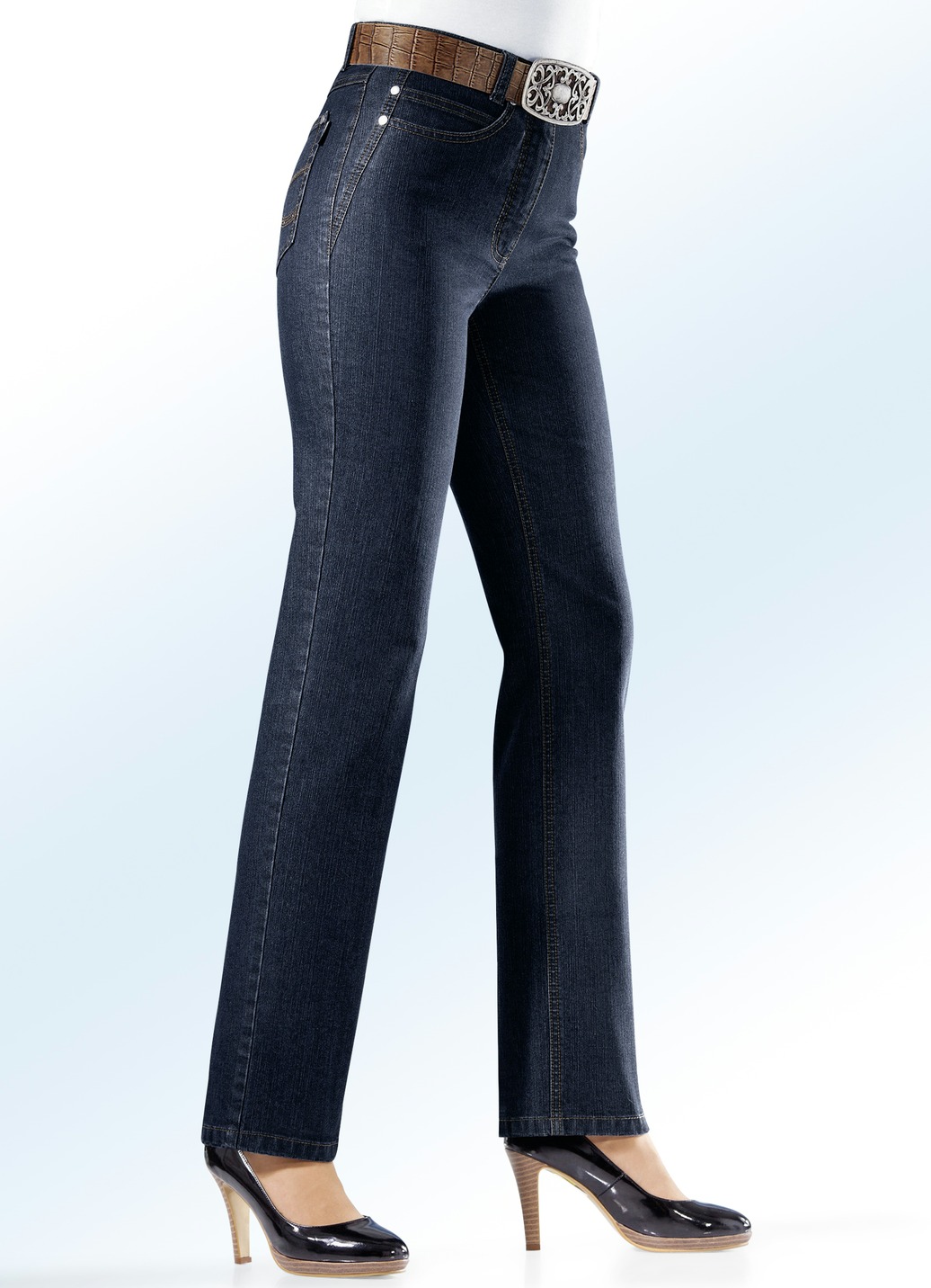 Bauchweg-Jeans in 8 Farben, Dunkelblau, Größe 40 von BADER