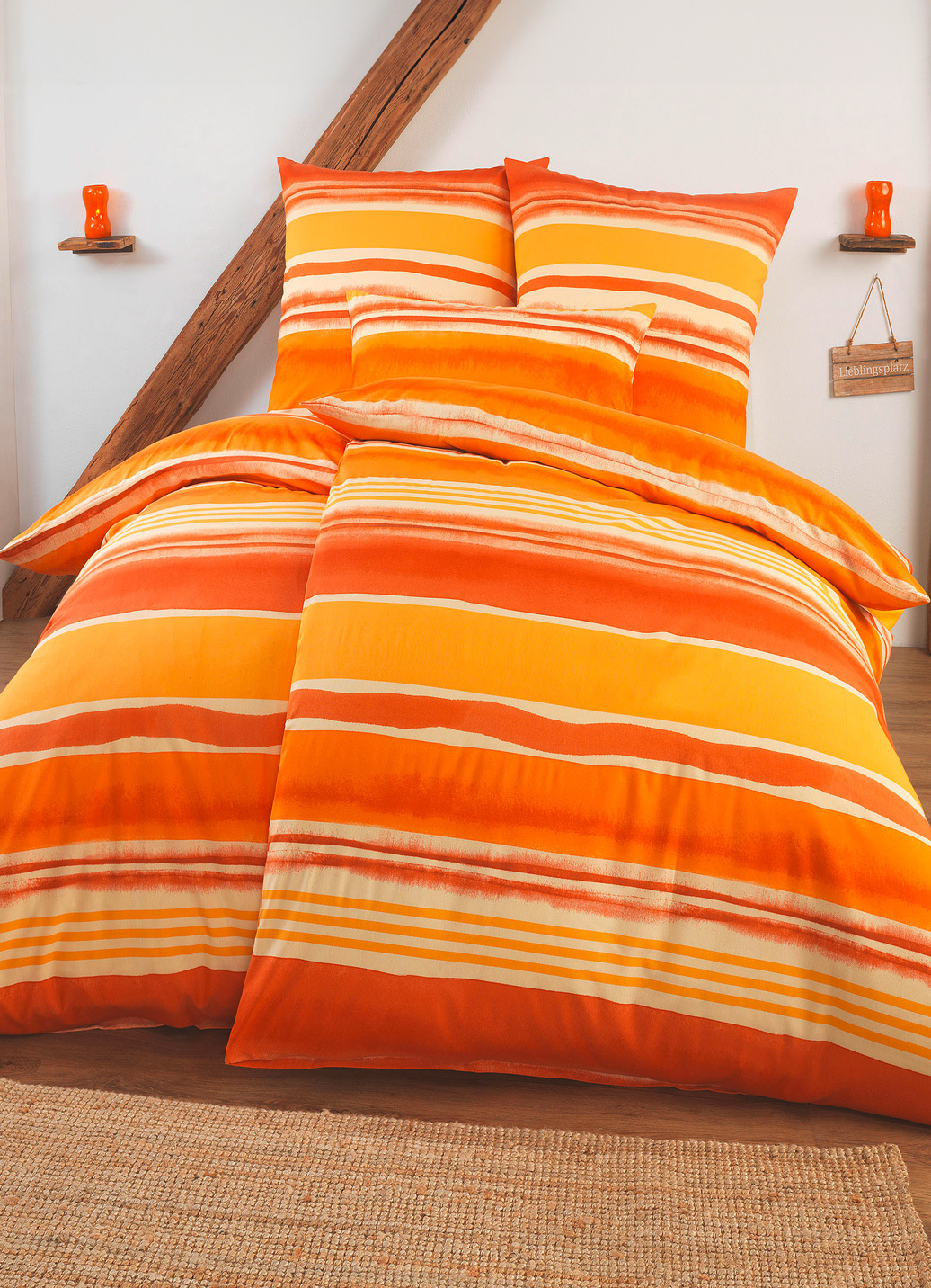 Beidseitig bedruckte Bettwäsche-Garnitur in Polycotton-Qualität, Größe 112 (80x80 cm + 135x200 cm), Terra von BADER