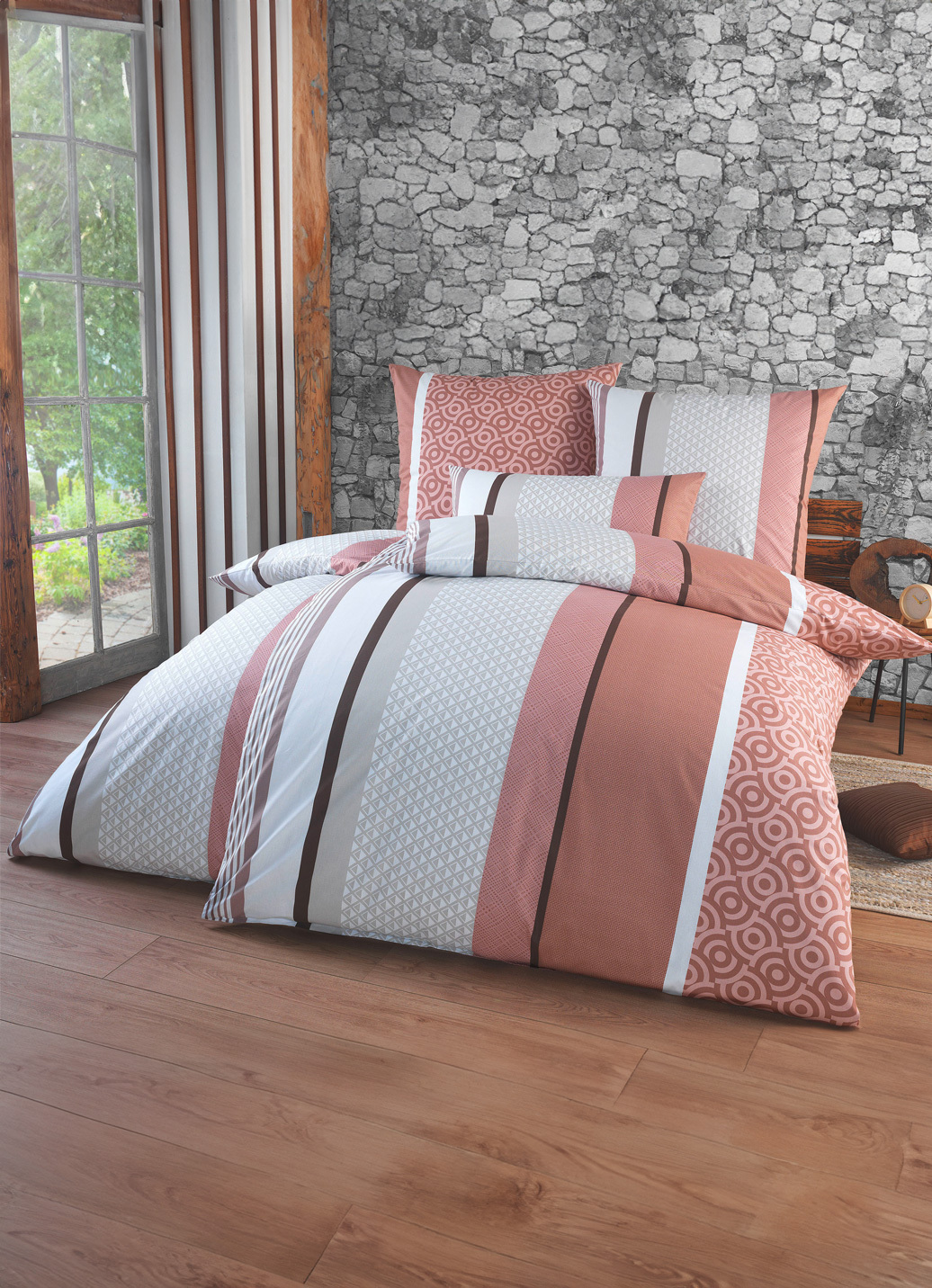 Beidseitig bedruckte Bettwäsche-Garnitur in Renforcé- Qualität, Größe 115 (80/80 cm + 155/220 cm), Braun von BADER