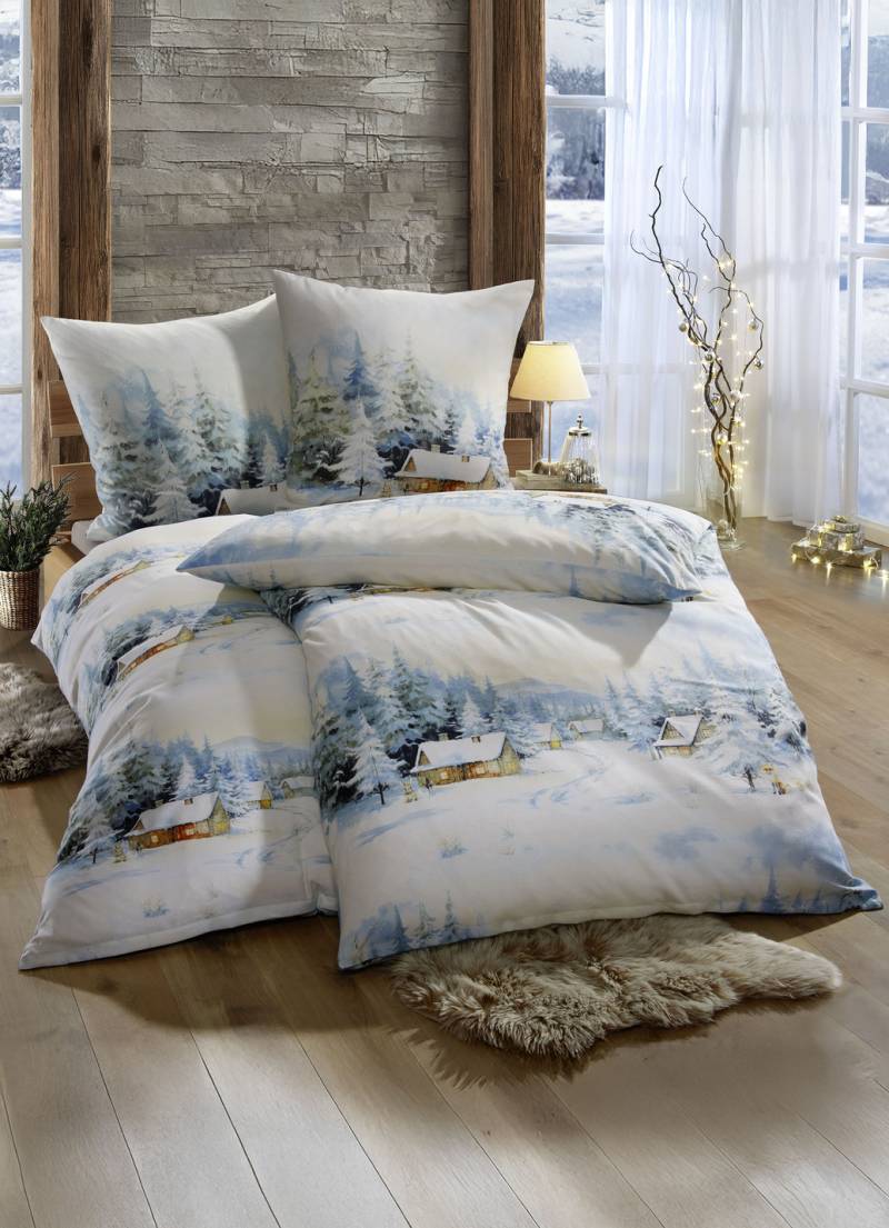 Beidseitig bedruckte Bettwäsche-Garnitur mit Winterlandschaft, Größe 112 (80x80 cm + 135x200 cm), Multicolor von BADER