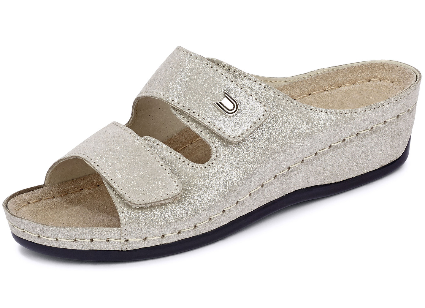 Bequeme Damen-Pantoletten, Weite G, mit Klettverschluss, Hellbeige, Größe 38 von BADER