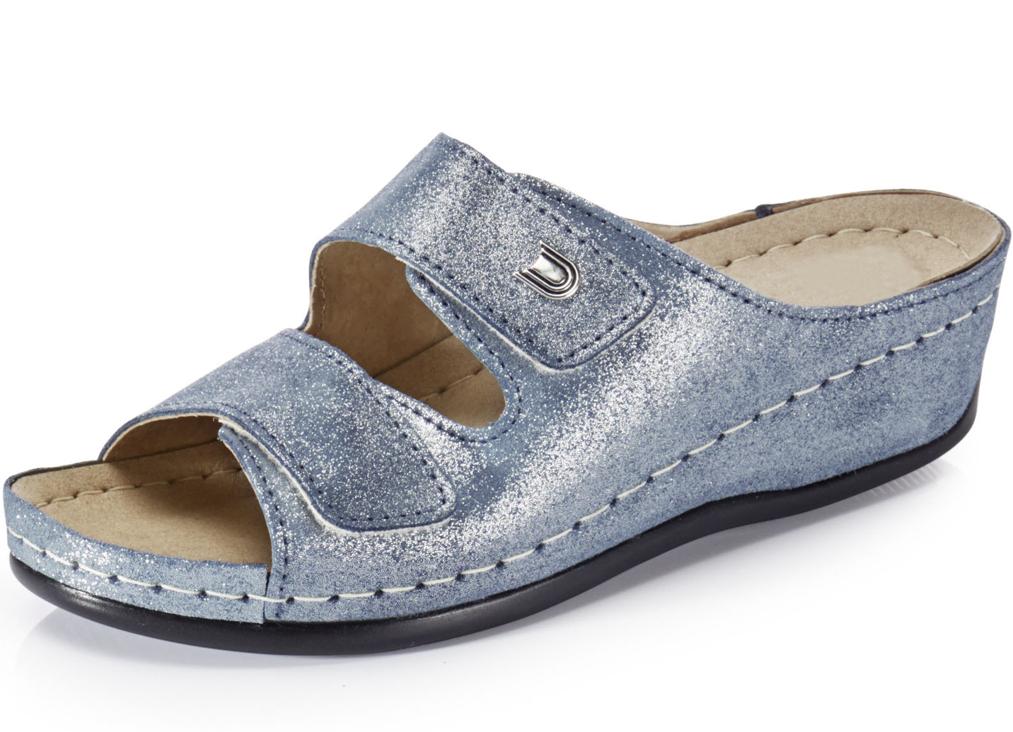 Bequeme Damen-Pantoletten, Weite G, mit Klettverschluss, Jeans, Größe 37 Bequeme Damen-Pantoletten, Weite G, mit Klettverschluss, Jeans, Größe 37 von BADER