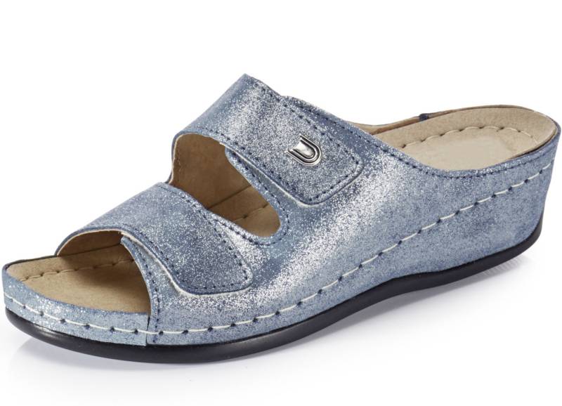 Bequeme Damen-Pantoletten, Weite G, mit Klettverschluss, Jeans, Größe 42 von BADER