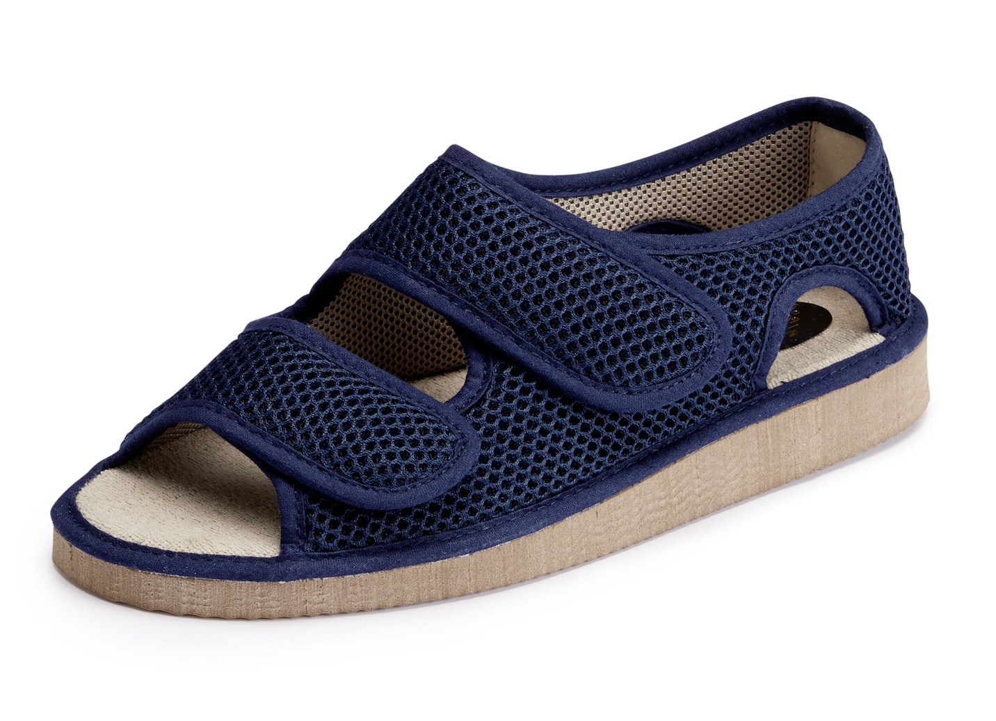 Bequeme Damen-Sandalen, Weite H, aus gepolstertem Textilmaterial, Marine, Größe 37 von BADER