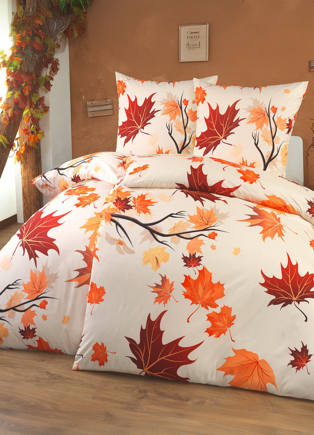 Bettwäsche-Garnitur, Größe 115 (80/80 + 155/220 cm), Orange-Rot von BADER