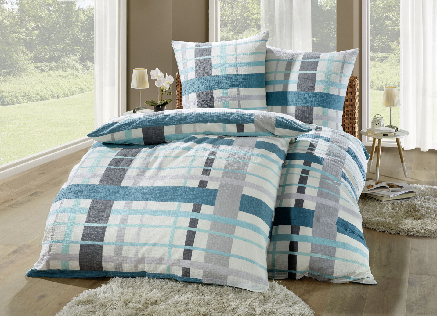 Bettwäsche-Garnitur, Größe 115 (80/80 cm + 155/220 cm), Aqua-Grün von BADER