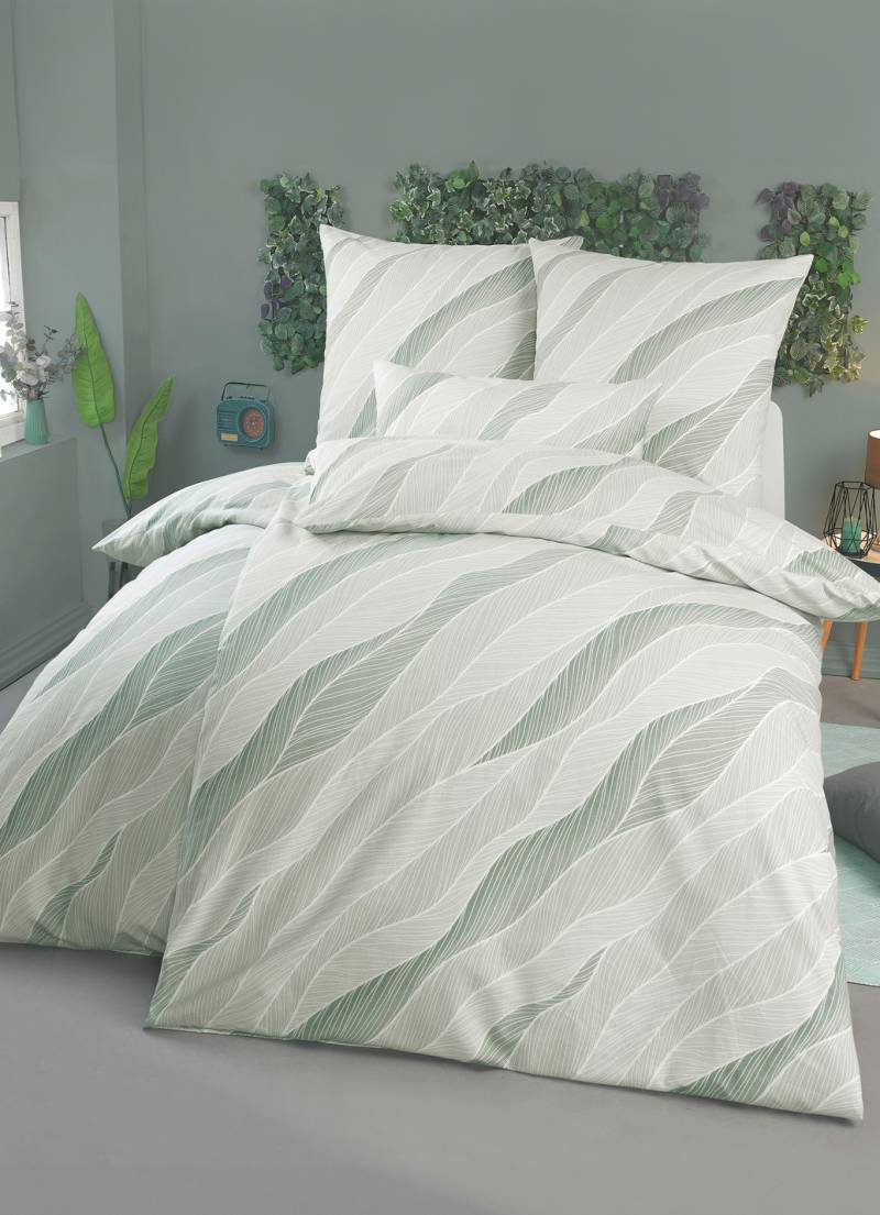 Bettwäsche-Garnitur in Flanell-Qualität, Größe 112 (80/80 cm + 135/200 cm), Grün von BADER