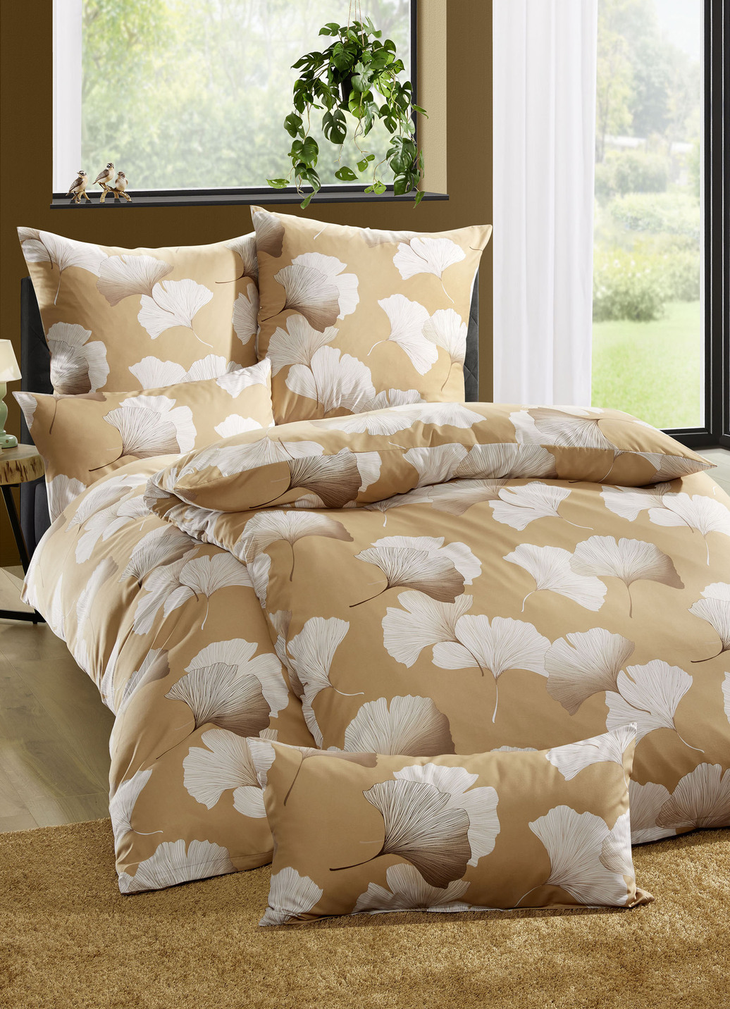 Bettwäsche-Garnitur in Microfaser-Qualität, Größe 111 (40/80 cm + 135/200 cm), Hellbraun von BADER