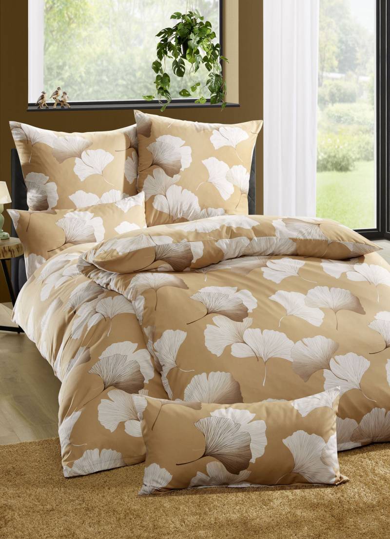 Bettwäsche-Garnitur in Microfaser-Qualität, Größe 111 (40/80 cm + 135/200 cm), Hellbraun von BADER