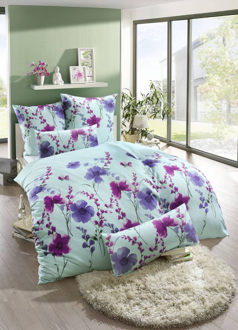 Bettwäsche-Garnitur in Mikrofaser-Qualität, Größe 111 (40/80 cm + 135/200 cm), Mint von BADER