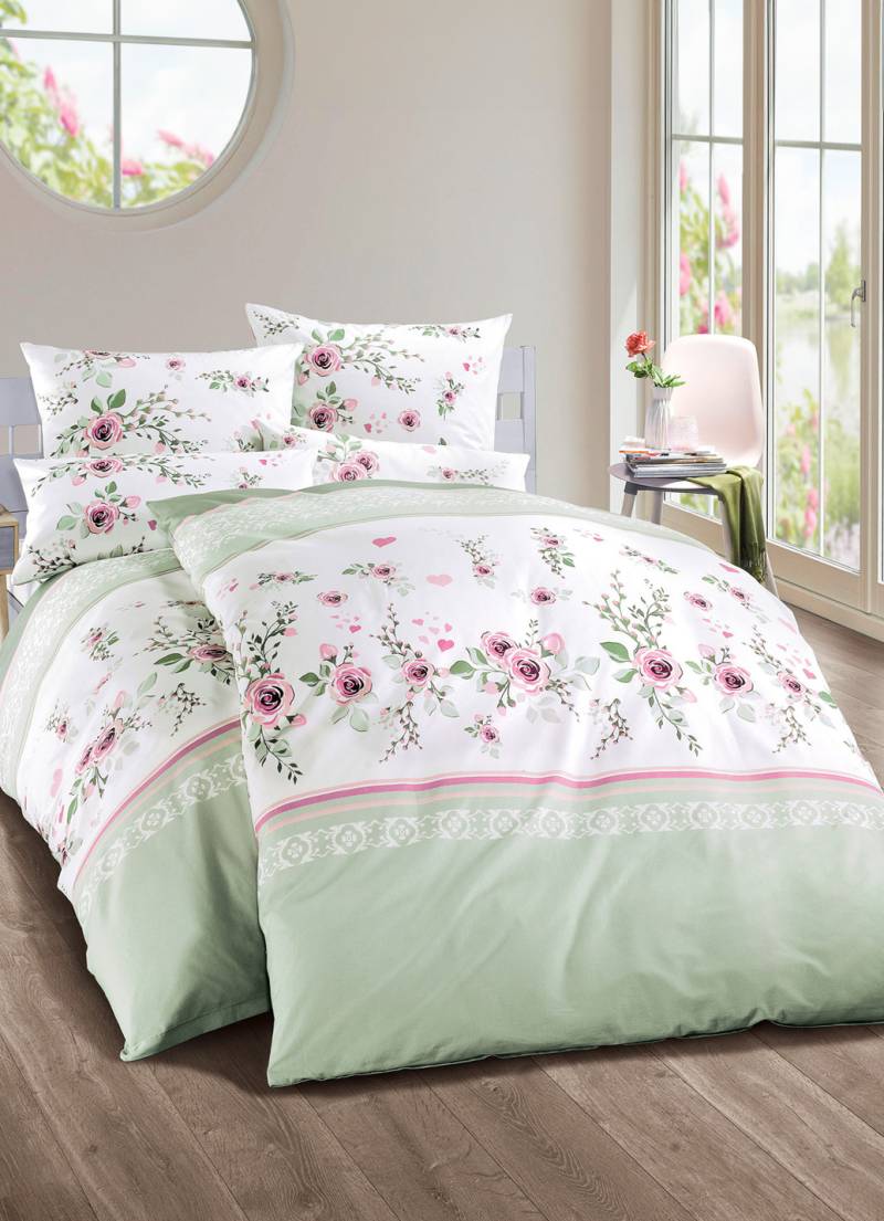 Jersey  Bettwäsche-Garnitur aus 100% Baumwolle, Größe 412 (4-teiliges Sparset: 2x 80/80 cm + 2x 135/200 cm), Grün von BADER