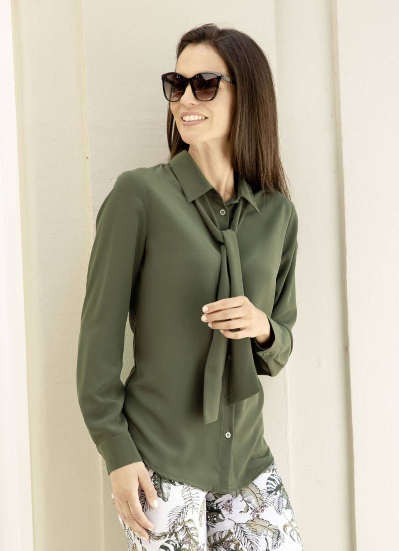 Bluse mit Bindeschluppe, Khaki, Größe 38 von BADER