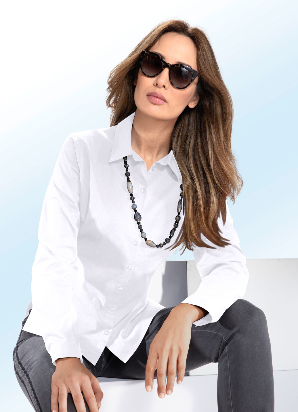 Bluse mit Hemdkragen, Weiss, Größe 38 Bluse mit Hemdkragen, Weiss, Größe 38 von BADER
