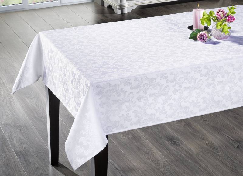 Bügelfreie Tischdecke mit Fleckschutz-Ausrüstung, Größe 155 (Tischdecke, 130x260 cm), Weiss von BADER