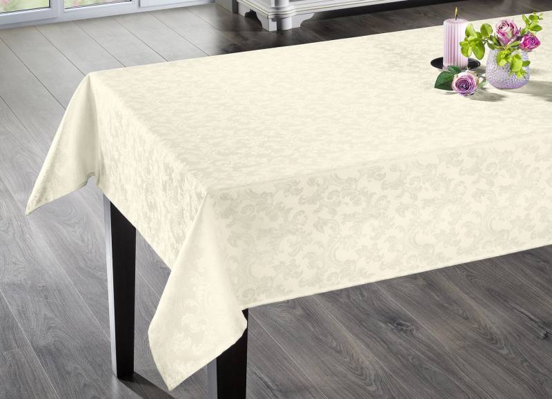 Bügelfreie Tischdecke mit Fleckschutz-Ausrüstung, Größe 220 (Tischdecke oval, 155x220 cm), Champagner von BADER