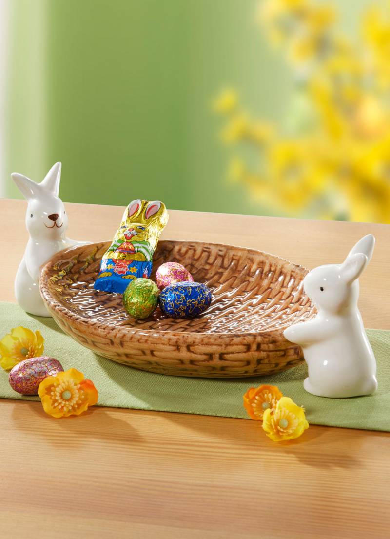 Deko-Schale in Flechtoptik, Braun-Weiss von BADER