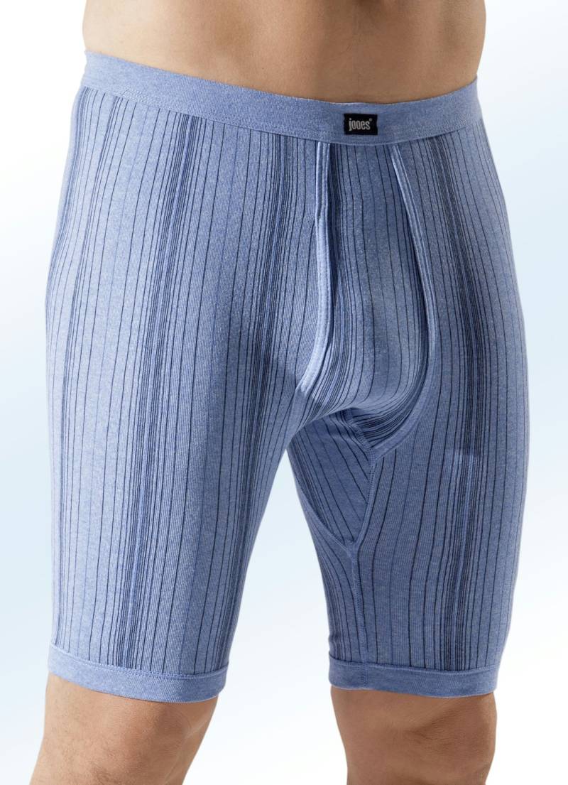 Dreierpack Unterhosen aus Feinripp, knielang, gestreift, 2X Jeansblau Meliert-Bunt, 1X Uni Ultramarin, Größe 10 von BADER