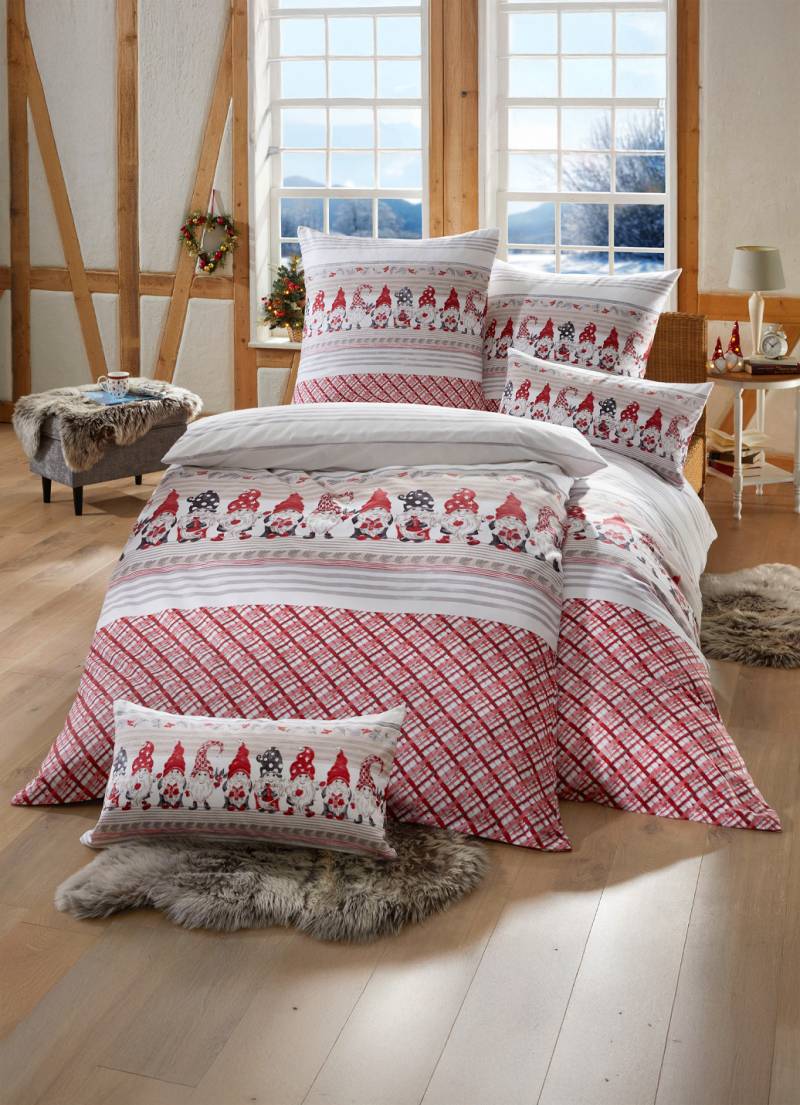 Flanell-Bettwäsche-Garnitur mit Reißverschluss, Größe 111 (40x80 cm + 135x200 cm), Multicolor von BADER