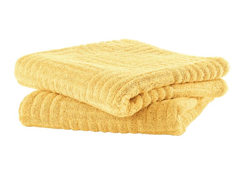 Flauschig weiche Frottier-Serie mit Hoch-Tief-Struktur, Größe 200 (2 Handtücher, 50/100 cm), Gelb von BADER