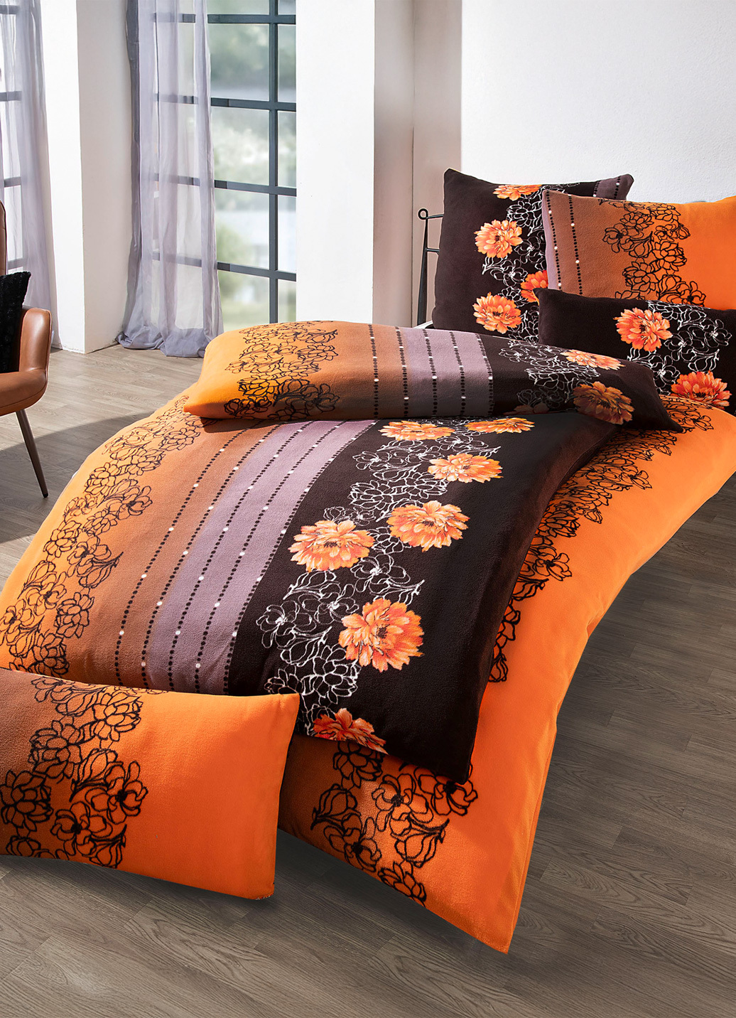 Flauschige Teddy-Plüsch Bettwäsche-Garnitur, Größe 112 (80/80 cm + 135/200 cm), Braun-Terra von BADER