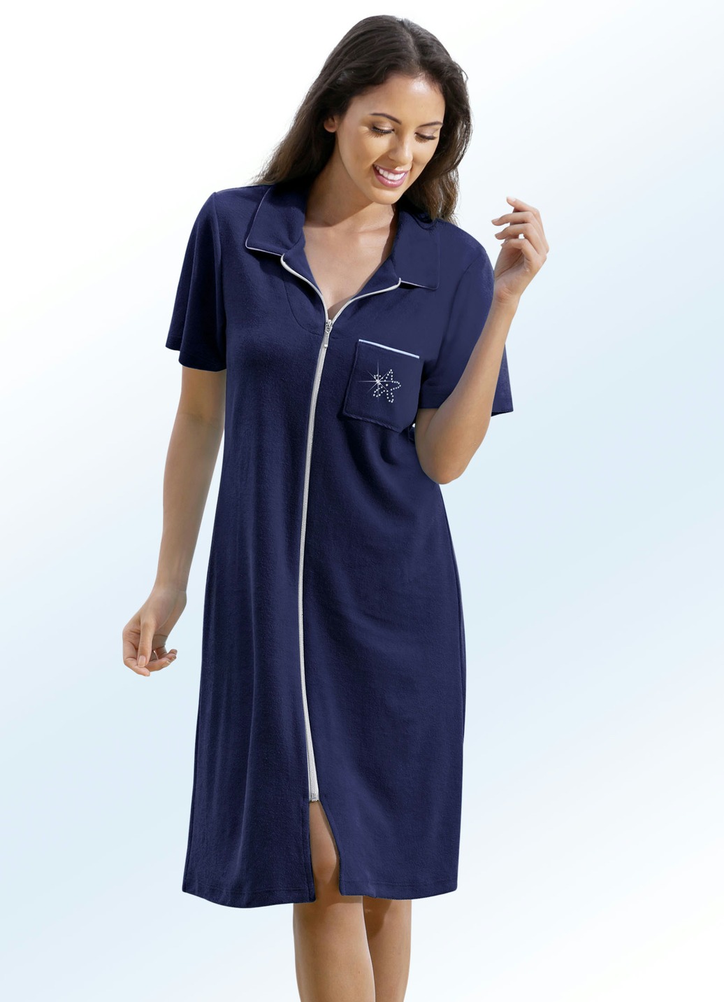 Frottier-Kleid mit durchgehendem Reißverschluss, Marine, Größe 40 von BADER