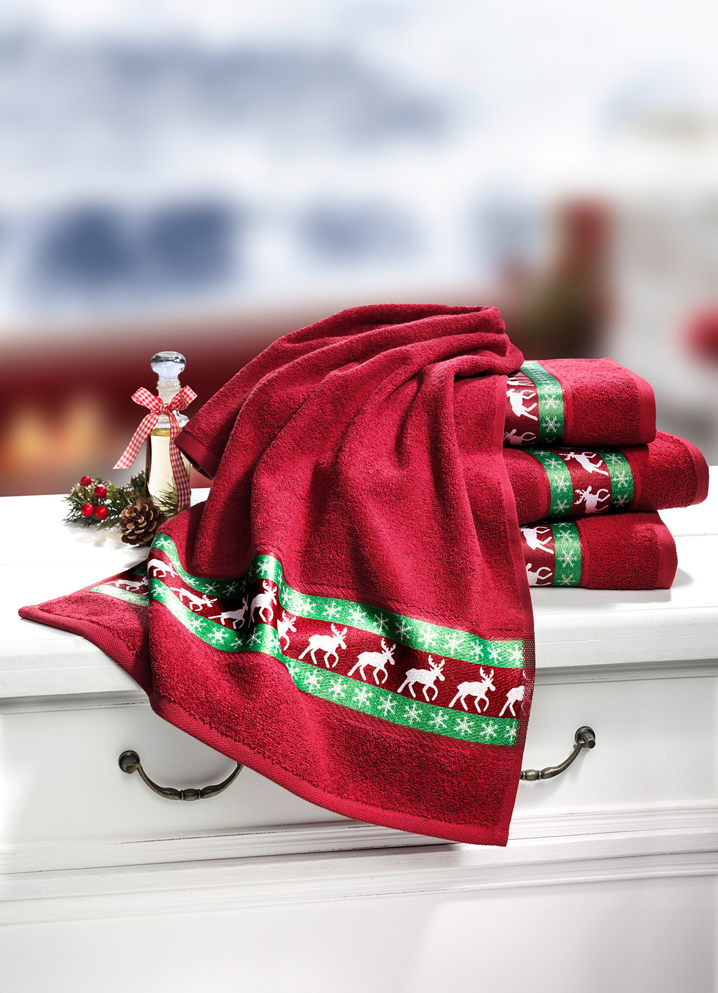 Frottier-Serie mit Elch-Motiven, Größe 200 (1 Handtuch, 50x100 cm), Rot von BADER
