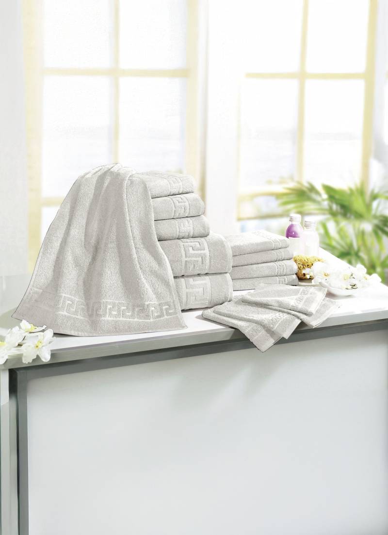 Frottierserie mit Mäander-Jacquard-Struktur, Größe 200 (1 Handtuch, 50/ 90 cm), Silber von BADER