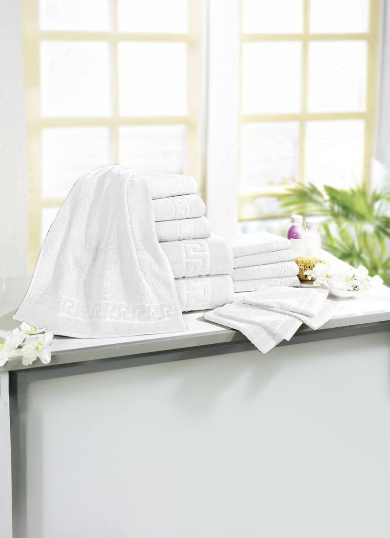 Frottierserie mit Mäander-Jacquard-Struktur, Größe 200 (1 Handtuch, 50/ 90 cm), Weiss von BADER